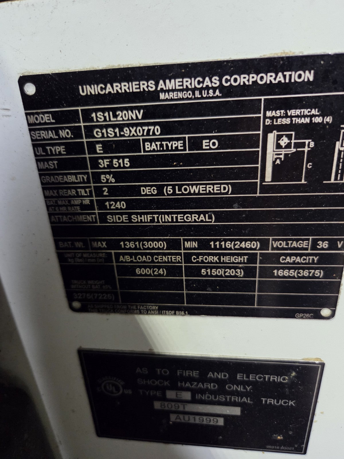 UniCarriers 1S1L20NV Electric Forklift