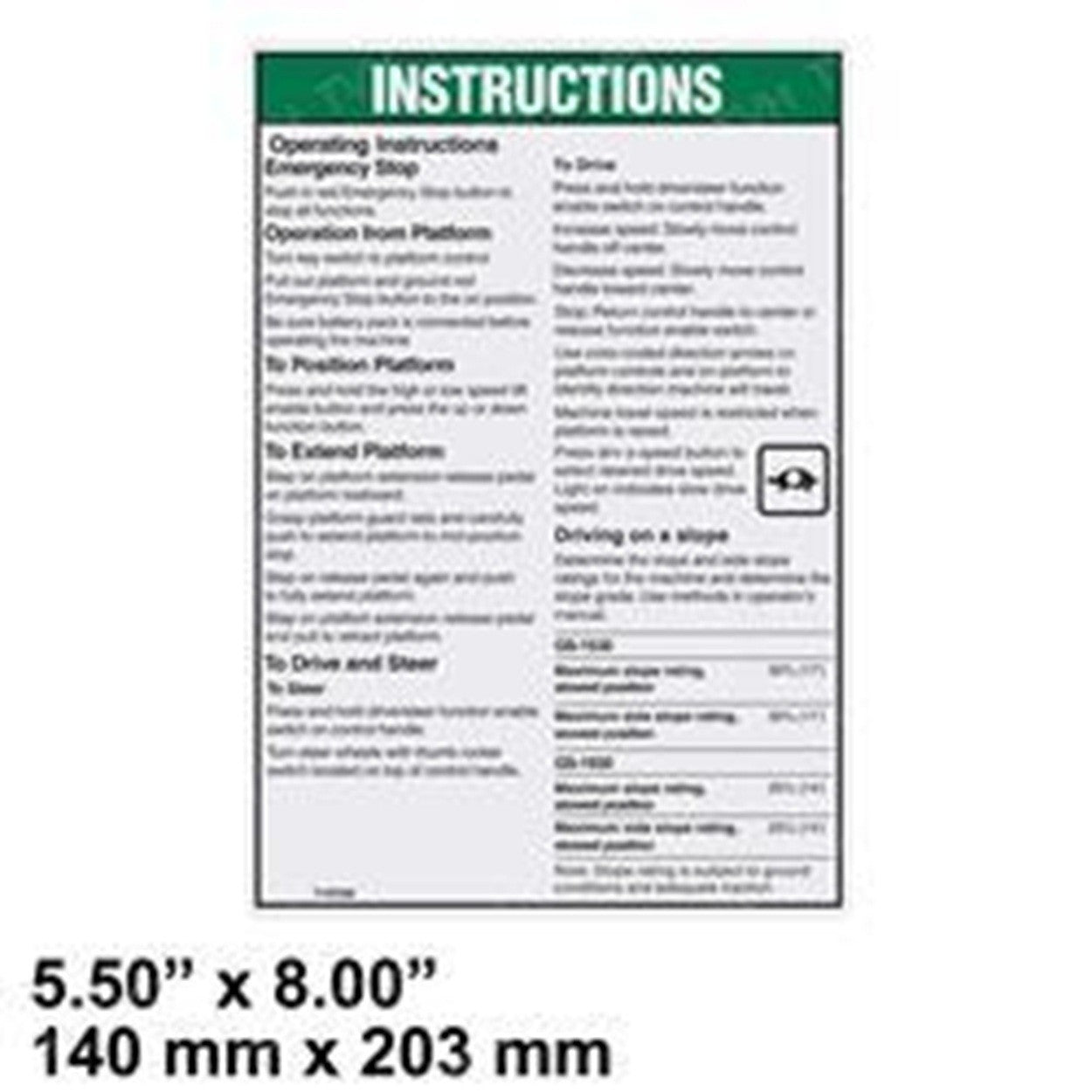 FOR GENIE DECAL - OPERATOR INSTRUCTIONS T107030 T107030GT