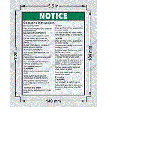 FOR GENIE GR-8 -  DECAL OPERATING INST RUNABOUT  72139