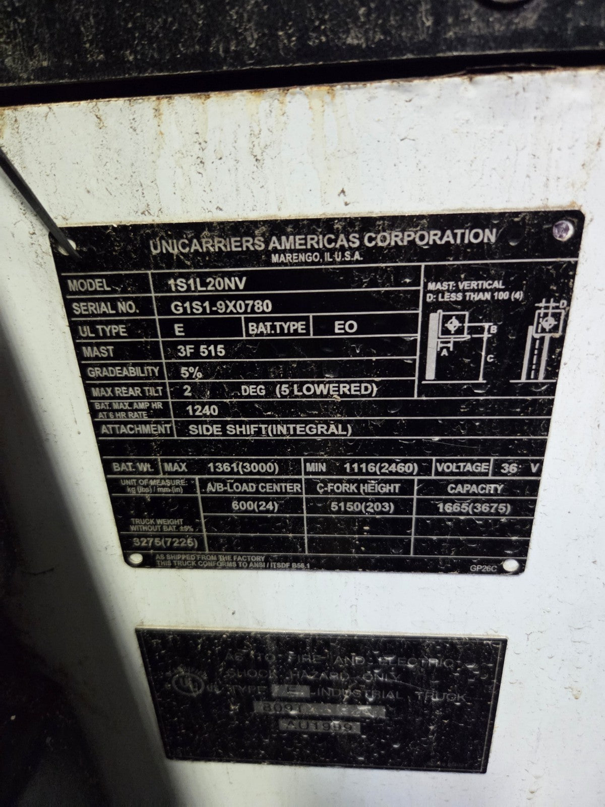 UniCarriers 1S1L20NV Electric Forklift
