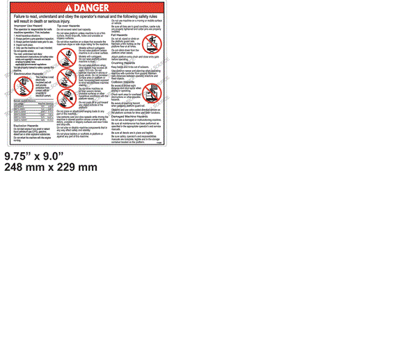 FOR Genie GS-2032 DECAL, DANGER GENERAL SAFETY 114386