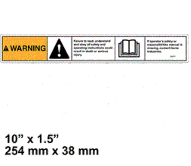 FOR GENIE GR-15 WARNING DECAL (FAILURE TO READ) Part # 31071