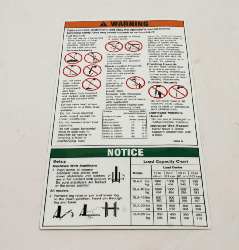 FOR GENIE 32686GT, 32686, DECAL OPERATING INSTRUCTIONS, SLA