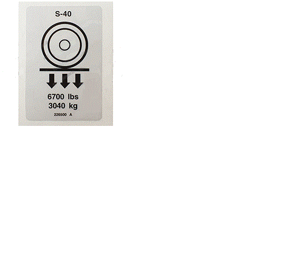 FOR GENIE 226500, 226500GT LABEL DECAL WHEEL LOAD S-40