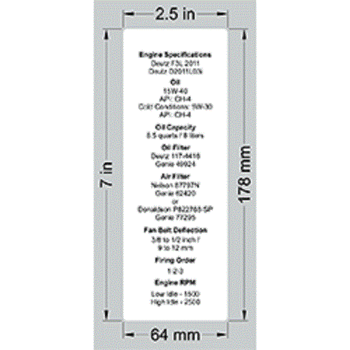 FOR GENIE 97548, 97548GT ENGINE SPEC DEUTZ DECAL
