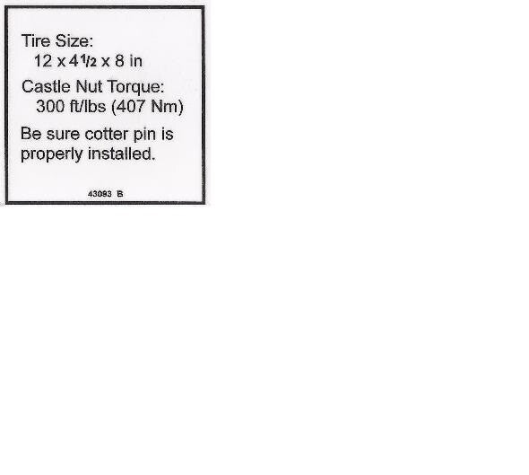 FOR GENIE 43093, 43093GT DECAL - NOTICE TIRE SPECS