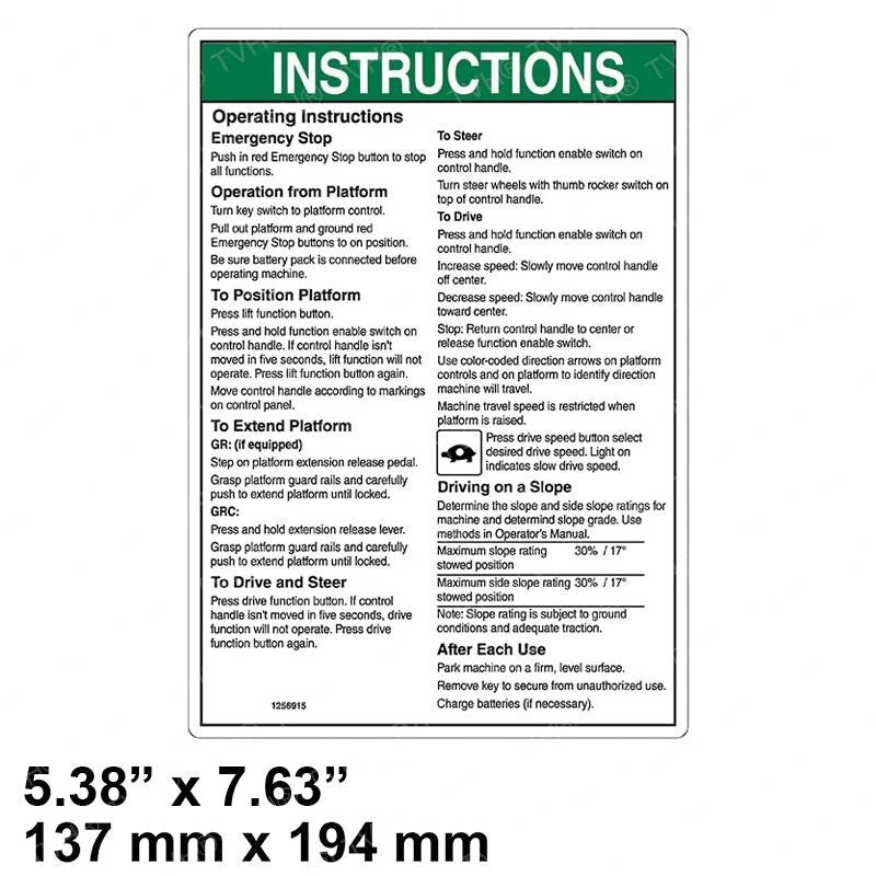 FOR GENIE GRC-12 OPERATING INSTPLATGR 1256915 1256915GT