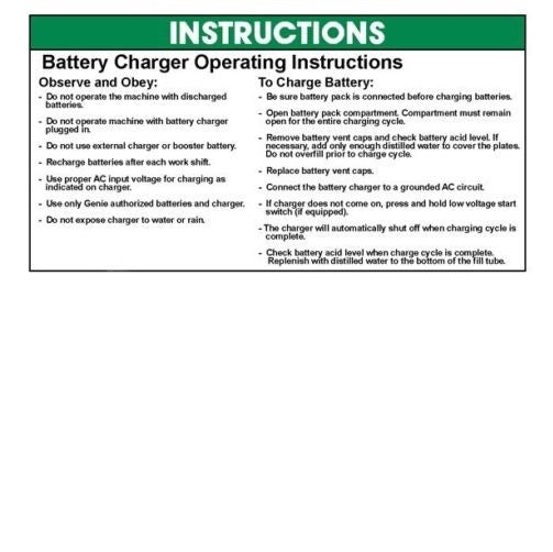 FOR GENIE GR-12 DECAL, INSTRUCTIONS - (CHARGER) 72970