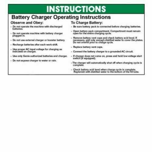 FOR Genie GR-20  DECAL NOTICE CHARGER INSTRUC  72970