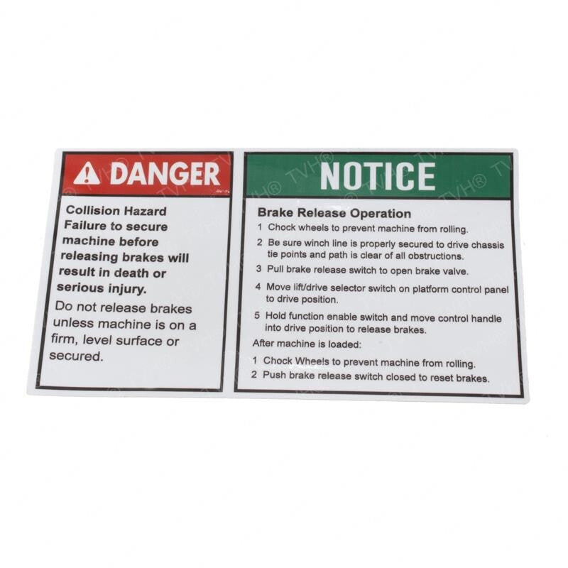 FOR GENIE GR-8 DECAL DANGER BRAKE RELEASE 72849 72849GT