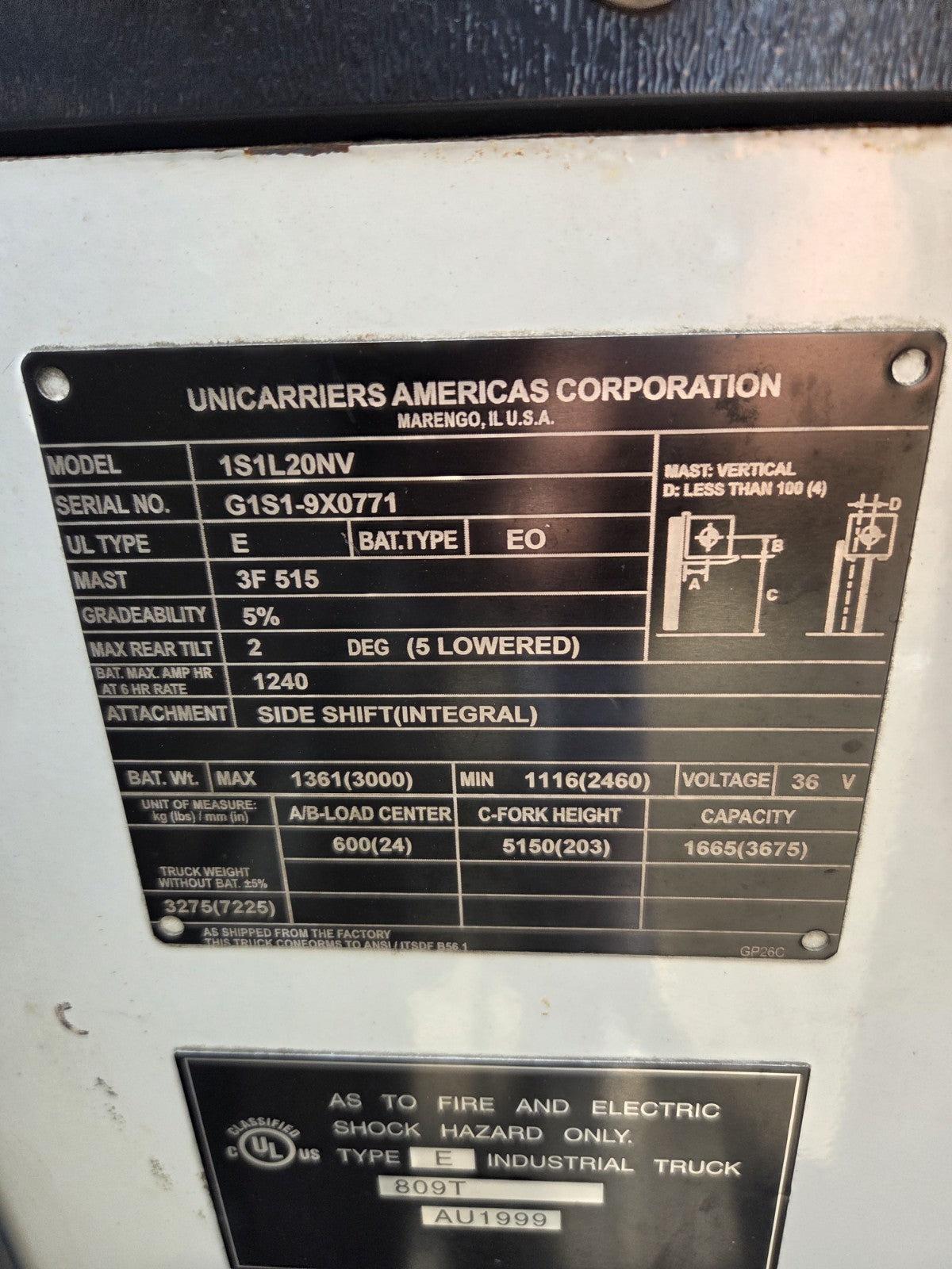 UniCarriers 1S1L20NV Electric Forklift