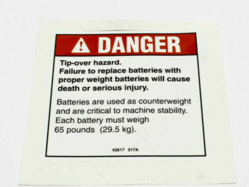 FOR GENIE DANGER TIP-OVER BATTERY DECAL PART# 43617GT, 43617