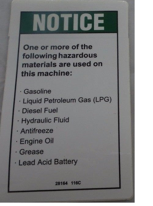 FOR GENIE GR-12 DECAL, NOTICE- (HAZARDOUS MATERIALS) 28164