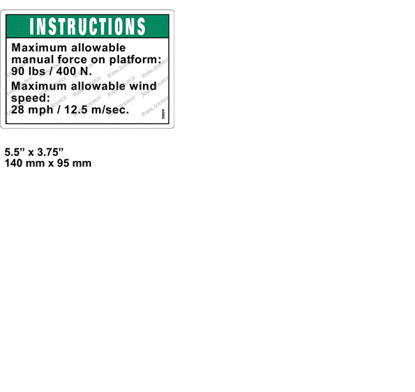 FOR GENIE 44986, 44986GT DECAL - MAX FORCE/WIND SPEED