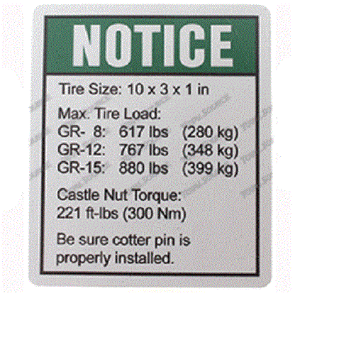 FOR GENIE GR-8 -   DECAL - TIRE SPECS  72156