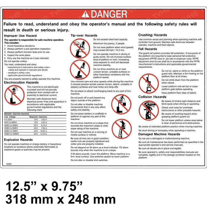 FOR GENIE GRC-12 DECAL GENERAL SAFETY GRC ANSI 133197 133197GT