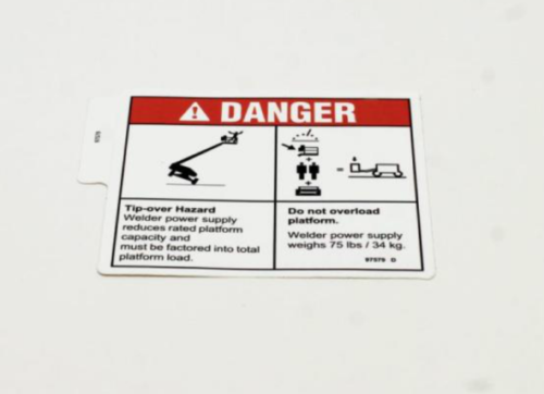 FOR GENIE DANGER TIP-OVER WELDER DECAL PART# 97579GT, 97579