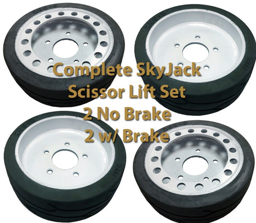 4 SET,SKYJACK 158438/158439,FRONT/REAR NON MARKING TREAD, MOULD ON WHEELS
