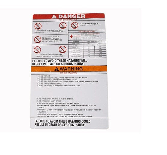 FOR Skyjack SJIII3015 DANGER GENERAL SAFETY DECAL 118277