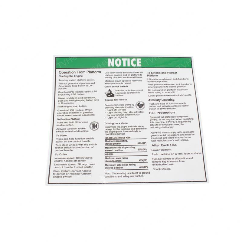 Genie 1000195 Decal Notice Op Inst Platform