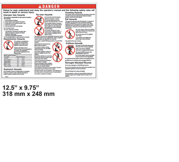 FOR GENIE GR-15 DANGER GENERAL SAFETY DECAL Part # 133014