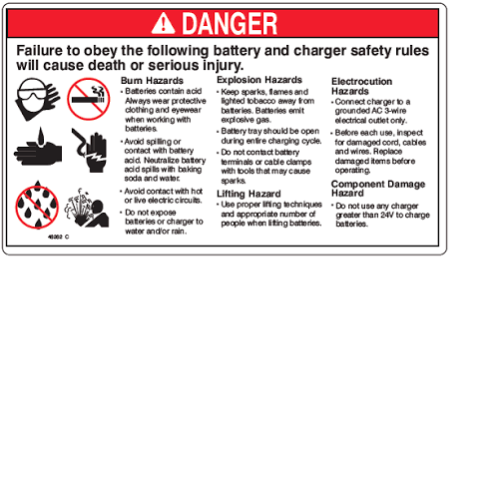 FOR GENIE GR-8 -  DECAL - DANGER BATTERY SAFETY  46262