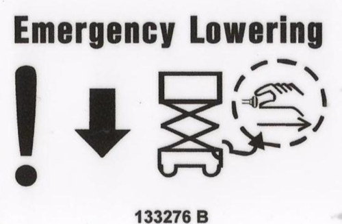 FOR GENIE EMERGENCY LOWERING DECAL PART# 133276, 133276GT