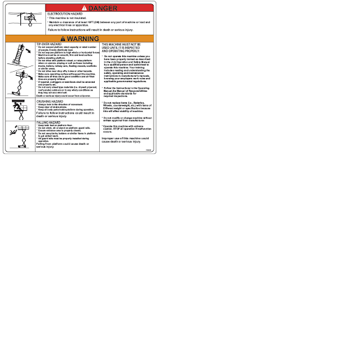 FOR JLG 1703816, DECAL - DANGER/WARNING