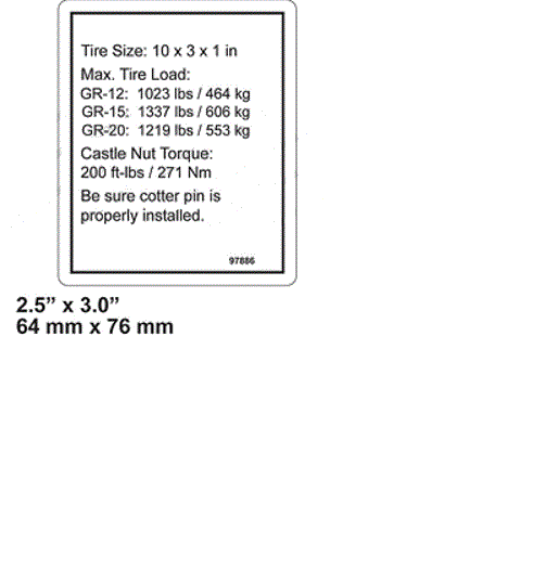 FOR GENIE GR-15 LABEL DECAL (TIRE SPECS) Part # 97886